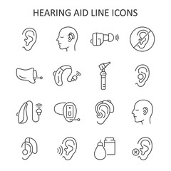 Hearing aid line icon set. Hearing problem vector collection. - 759727704