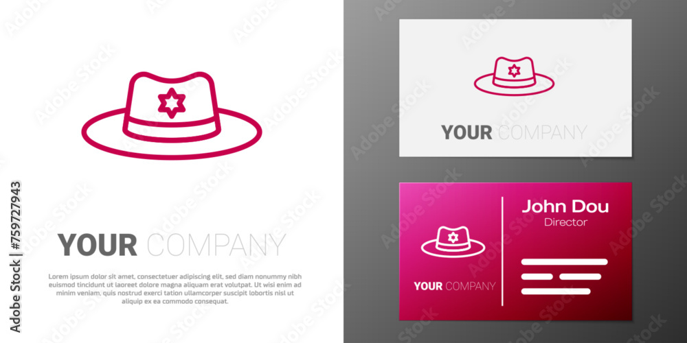 Sticker Logotype line Sheriff hat with badge icon isolated on white background. Logo design template element. Vector