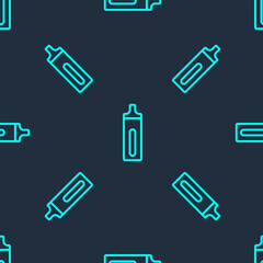 Green line Electronic cigarette icon isolated seamless pattern on blue background. Vape smoking tool. Vaporizer Device. Vector