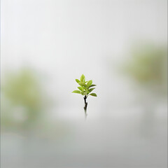 One Green Tree Bud Vitality Real Scene Minimalism Generative AI
