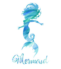 Mermaid Watercolor Sketch Isolated on White Vector Illustration