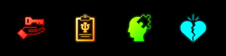Set Solution to the problem, Psychology, Psi, and Broken heart or divorce icon. Vector