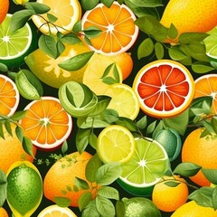 Watercolor citrus fruits seamless pattern orange lemon grapefruit for print and packaging design