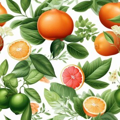 Vibrant hand-drawn watercolor citrus fruits seamless pattern for textile design and packaging