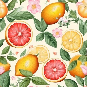 Bright and colorful citrus fruit watercolor seamless pattern for backgrounds and textile design
