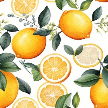 Watercolor citrus fruits seamless pattern - hand drawn orange, lemon, and grapefruit