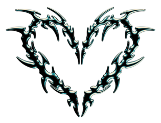 Neo tribal 3D metallic heart tattoo. Gothic shape, abstract love logo with spike