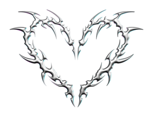 Neo tribal 3D metallic heart tattoo. Gothic shape, abstract love logo with spike