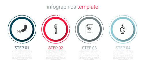 Set Bacteria, Test tube, Chemistry report and Microscope. Business infographic template. Vector