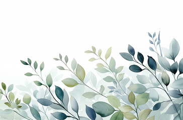 Fototapeta na wymiar Watercolor sage green leaves on white background with copy space.