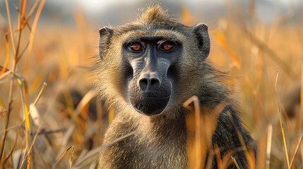 wildlife photography, authentic photo of a baboon in natural habitat, taken with telephoto lenses,...