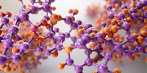 The molecules are orange and purple on a white background in the light. 3d