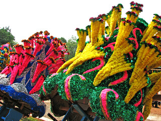 Decorated flower sculptures used in temple festivals in Kerala, India