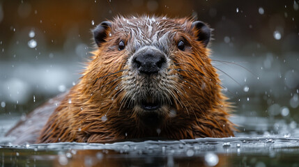 Fototapeta premium wildlife photography, authentic photo of a beaver in natural habitat, taken with telephoto lenses, for relaxing animal wallpaper and more