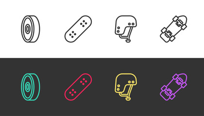 Set line Skateboard ball bearing, , helmet and on black and white. Vector © Kostiantyn