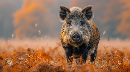 wildlife photography, authentic photo of a boar in natural habitat, taken with telephoto lenses,...