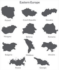 Eastern Europe country Map. Map of Eastern Europe in set grey color - obrazy, fototapety, plakaty