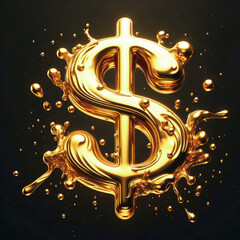 Splashing Liquid Gold Dollar Sign on Elegant Dark Background AI