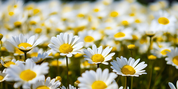 The daisy flower, field of daisies, White Daisy Petals Macro, omantic white daisy flower in springtime, Daisy Flower Nature, Generative AI