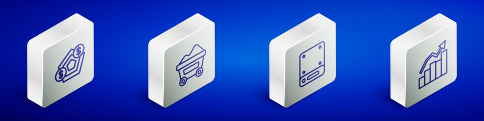 Set Isometric line Financial growth, Coal mine trolley, Server and icon. Vector