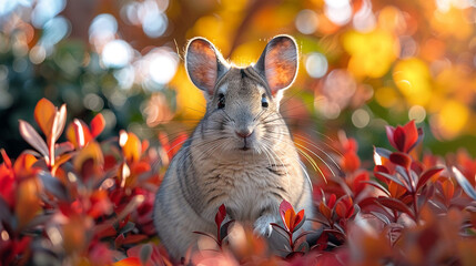 wildlife photography, authentic photo of a chinchilla in natural habitat, taken with telephoto lenses, for relaxing animal wallpaper and more - obrazy, fototapety, plakaty