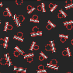 Line Roller coaster icon isolated seamless pattern on black background. Amusement park. Childrens entertainment playground, recreation park. Vector