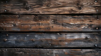 This shot captures weathering of wood planks held together with metal screws, conveying durability