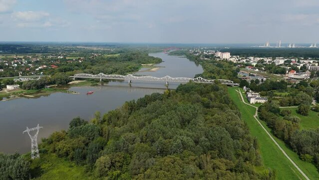 Beautiful Landscape Bridge River Vistula Pulawy Aerial View Poland