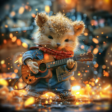 A cute bober playing acoustic guitar	
