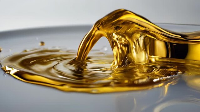Golden liquid undulating against a white background, with a glossy shine and flowing form
