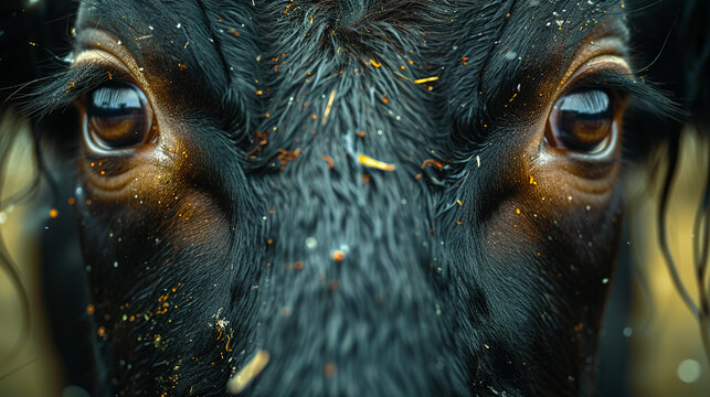 Fototapeta wildlife photography, authentic photo of a cow in natural habitat, taken with telephoto lenses, for relaxing animal wallpaper and more