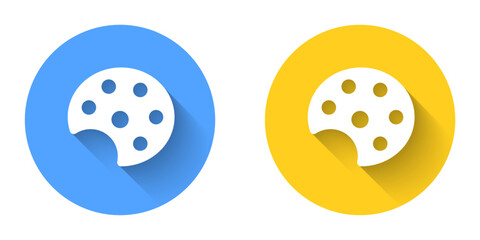 White Palette icon isolated with long shadow background. Circle button. Vector