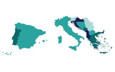 Southern Europe country Map. Map of Southern Europe in multicolor.