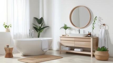 Fototapeta na wymiar Stylish Scandinavian Bathroom with Simple Vanity.