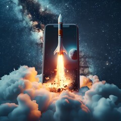 iPhone Screen Showcasing Rocket Launch into Space: Unleashing Creative Heights with Technology