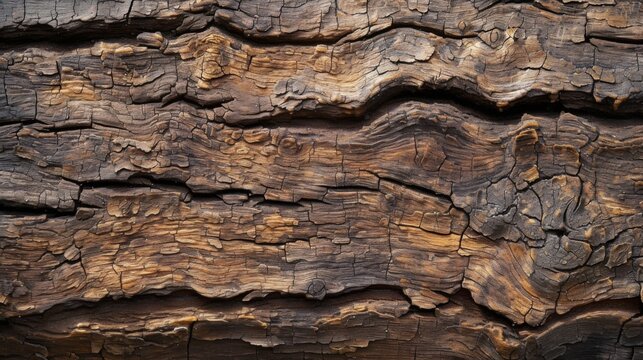 Photo showcases weathered tree bark with deep cracks, emphasizing the effects of aging on nature