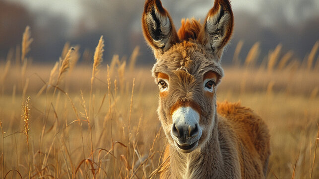 Fototapeta wildlife photography, authentic photo of a donkey in natural habitat, taken with telephoto lenses, for relaxing animal wallpaper and more