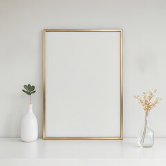 Empty frame mockup in naturally lit minimalist apartment - A1, A2, A3, A4 - obrazy, fototapety, plakaty