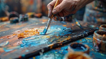 Painters painting in art class