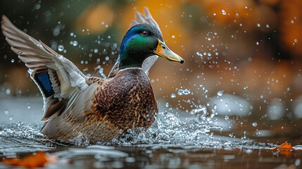wildlife photography, authentic photo of a duck in natural habitat, taken with telephoto lenses, for relaxing animal wallpaper and more - obrazy, fototapety, plakaty