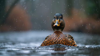 wildlife photography, authentic photo of a duck in natural habitat, taken with telephoto lenses, for relaxing animal wallpaper and more - obrazy, fototapety, plakaty