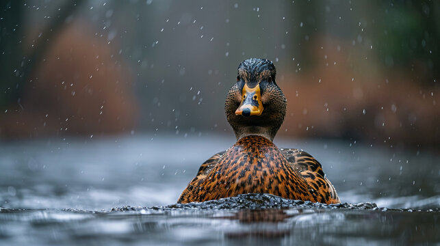 Fototapeta wildlife photography, authentic photo of a duck in natural habitat, taken with telephoto lenses, for relaxing animal wallpaper and more