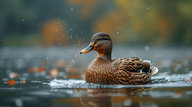 wildlife photography, authentic photo of a duck in natural habitat, taken with telephoto lenses, for relaxing animal wallpaper and more