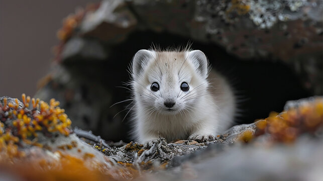 wildlife photography, authentic photo of a ermine in natural habitat, taken with telephoto lenses, for relaxing animal wallpaper and more