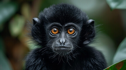Obraz premium wildlife photography, authentic photo of a gibbon in natural habitat, taken with telephoto lenses, for relaxing animal wallpaper and more