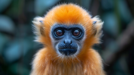 Obraz premium wildlife photography, authentic photo of a gibbon in natural habitat, taken with telephoto lenses, for relaxing animal wallpaper and more