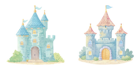  cute castle watercolour vector illustration