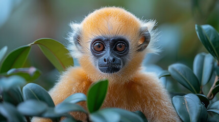 Fototapeta premium wildlife photography, authentic photo of a gibbon in natural habitat, taken with telephoto lenses, for relaxing animal wallpaper and more