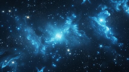 A glowing stellar formation brilliantly shines amid the blues of space, capturing celestial magnificence