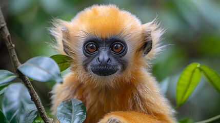 wildlife photography, authentic photo of a gibbon in natural habitat, taken with telephoto lenses, for relaxing animal wallpaper and more